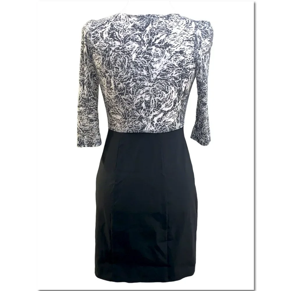 Express Black & Gray Faux Wrap Burnout Body Con Cocktail Dress Size Small EUC - Picture 2 of 8